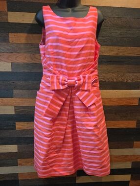 kate spade Pink and Coral Striped Bow-Front Sleeveless Dress